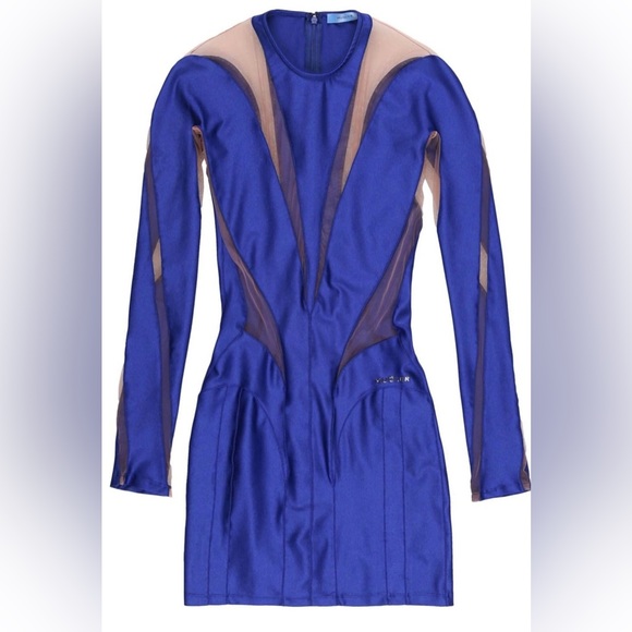 MUGLER Tule Illusion Paneled Angular Mini Dress - Picture 2 of 9